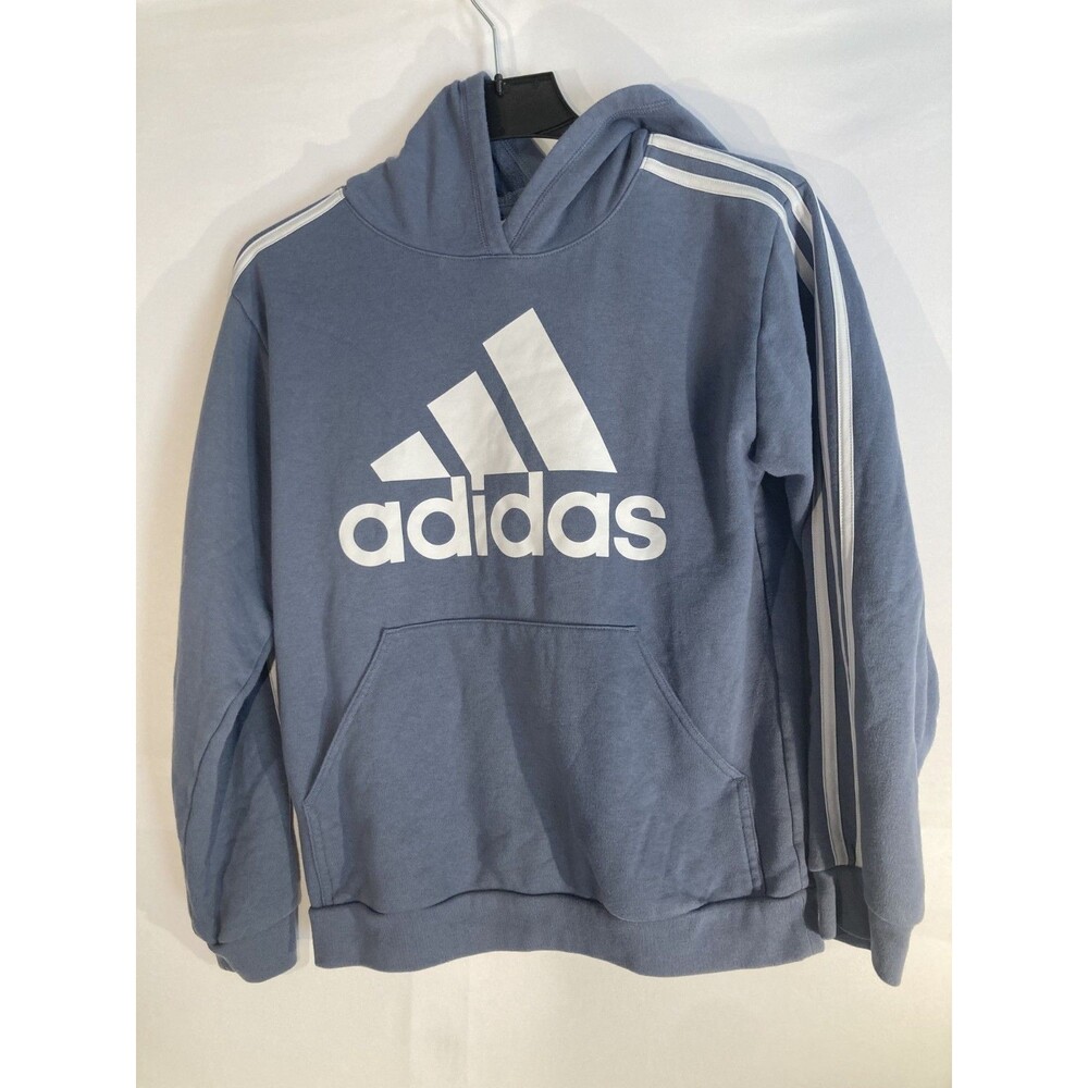 Adidas Essentials 3 Stripes Hoodie Womens L Steel Blue Pullover Logo Sweatshirt